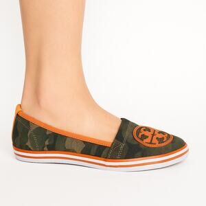 Tory Burch Women's Camouflage Reva Flats Green/Orange Size 6M